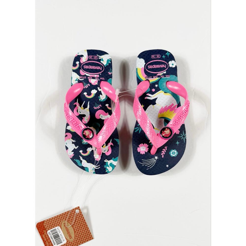 NEW Havaianas Kids Unicorn Rainbow Navy Blue Pink Flip Flops Size 10 toddler - Picture 2 of 8